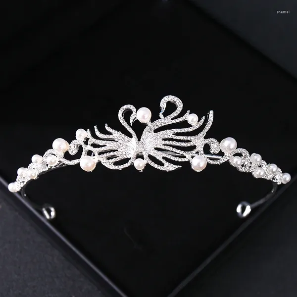 Pinzas para el cabello para mujer, Tiara de corona de perlas de cristal de Color plateado, diadema con diamantes de imitación para graduación, accesorios de boda, joyería