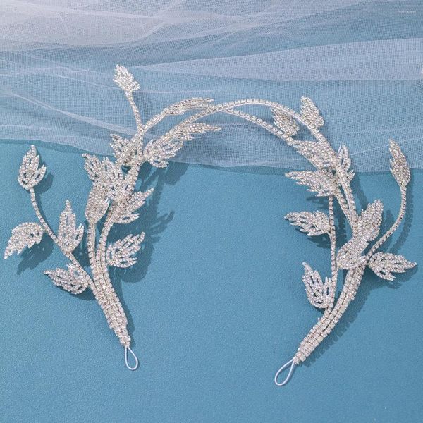 Grampos de cabelo cor prata bandana headpiece folha pente clipe para noivas cristal strass hairpin acessórios de casamento jóias de noiva