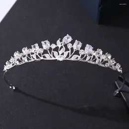 Clips de cheveux Couleur argentée Leaf Crystal Wedding Crown Tiara Rhinestone Prom Prom Princess Diadem for Women Bridal Accessoires Bijoux