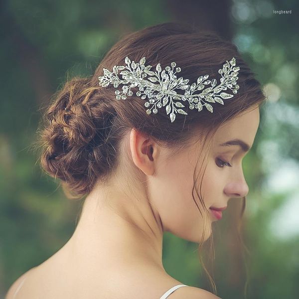 Pinzas para el cabello, diadema con Clip de diamantes de imitación de hoja de Color plateado, accesorios nupciales, accesorio para la cabeza, Tiara de novia para mujer