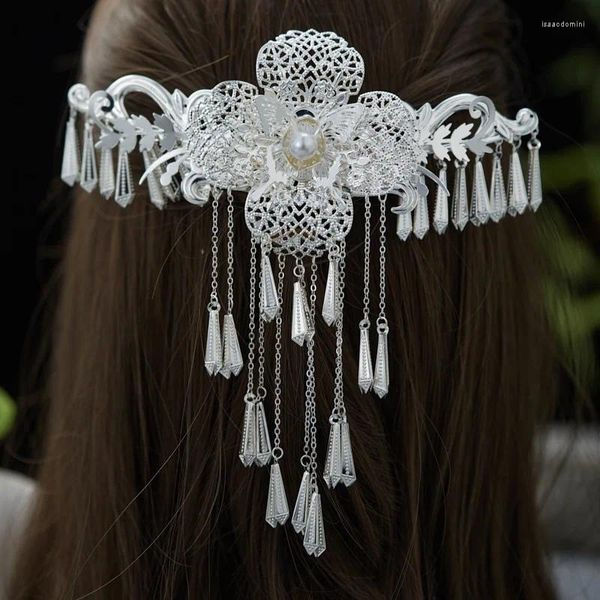 Clips de cheveux Color Silver Miao Clip National Dance Tiaras Classical Retro Chinese Peigt Luxury Wedding Festival Bijoux