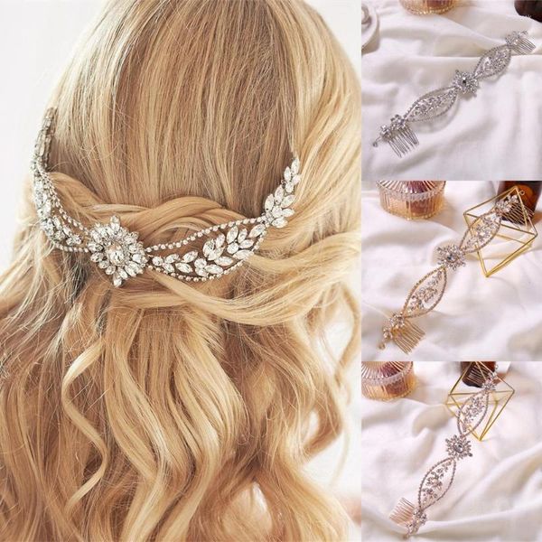 Pinces à cheveux couleur argent strass cristal bandeaux bandeaux diadèmes pour femmes mariée fête mariage accessoires de mariée bande de bijoux
