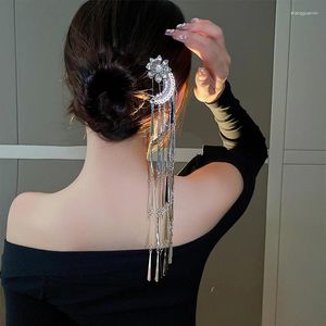 Clips de cheveux Couleur argentée Vintage Pearl Flower Tassel Hairpin For Girls Zinc Alloy Material Fork Y2K accessoires