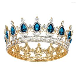 Pinces à cheveux en argent, rondes et colorées, en cristal bleu, couronnes de reine, roi mixte, strass dorés, roses, unisexes