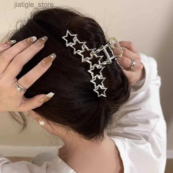 Pinces à cheveux Argent Y2K Griffe de cheveux Étoile Pentagramme Griffes de cheveux Sweet Cool Girls Party Punk Pince à cheveux Crabe pour femmes Accessoires de cheveux de mode Y240329