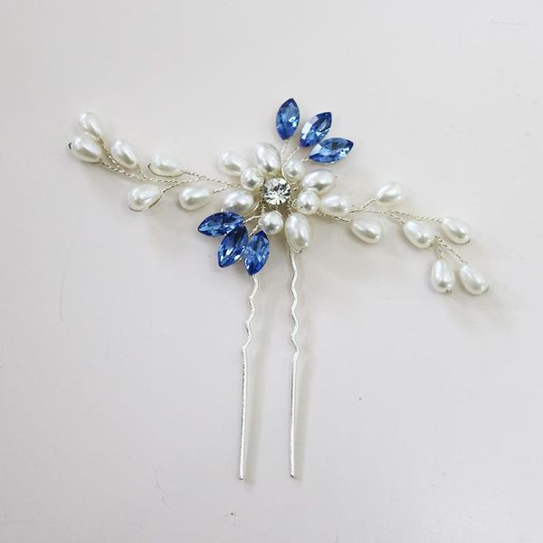 Clip per capelli Accessori per le gioielli per le perle di cristallo blu argenteo