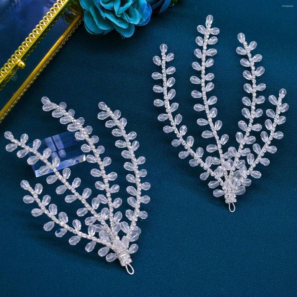 Pinzas para el cabello para mujer, cuentas simples, diamantes de imitación, pieza nupcial, accesorios de boda hechos a mano, Color plateado, joyería