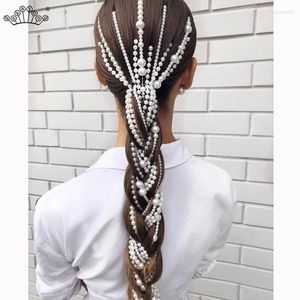 Pinces à cheveux en perles simulées, longues pampilles/chaîne, accessoires de mariage, Clip, bijoux de fête pour femmes