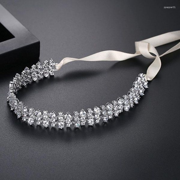 Pinzas para el cabello SLBRIDAL, zirconia cúbica Flexible, diadema de moda para mujeres y niñas (collar o cinturón), cadena de cobre suave, joyería de CZ para boda nupcial