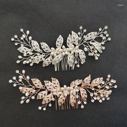 Pinces à cheveux slmariée fait à la main en alliage cristal strass fleur feuille peigne de mariée accessoires de mariage femmes demoiselles d'honneur bijoux