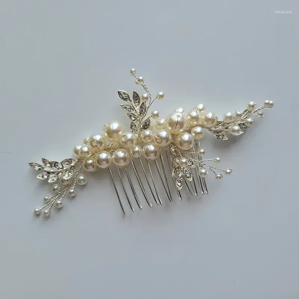 Clips para el cabello SLBRIDAL, aleación hecha a mano, diamantes de imitación de cristal, perlas, hoja de flor, peine nupcial, accesorios para tocado de boda, joyería para mujer