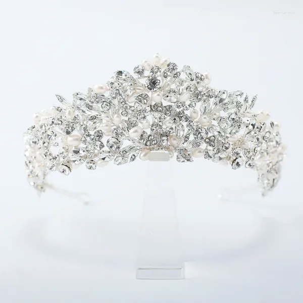 Clips de cheveux Slbridal en alliage fait à la main strassons de cristal fleur de cristal Perles de mariée