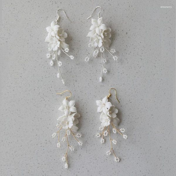 Pinces à cheveux SLBRIDAL fait à la main en céramique fleur feuille perles mariée broche boucles d'oreilles mariage autocollant accessoires femmes bijoux