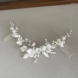 Clips de cheveux Slbridal fait des strass de cristal à la main Perles Argile Fleur Fleur Bridal Accessoires de mariage ACCESSOIRES DE BRIDES BRIDES