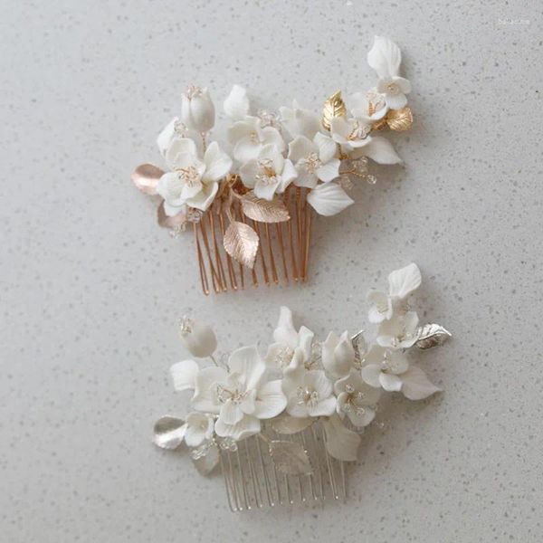 Clips para el cabello SLBRIDAL, perlas de agua dulce hechas a mano, flor de Ceram, pendientes de peine nupcial, conjunto de tocados de boda, accesorios de joyería para mujer