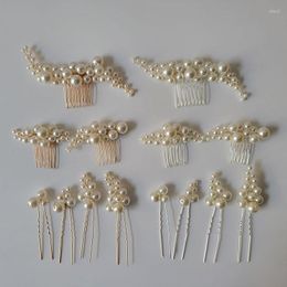 Pinces à cheveux SLBRIDAL fait à la main à la mode filaire perles simulées peigne de mariée épingles autocollants ensemble accessoires de mariage femmes bijoux