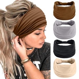 Haarclips Solid Color brede hoofdbanden Vintage Knoop Elastische tulband Kopwrok voor vrouwen Oefen yoga katoen zachte bandana accessoires