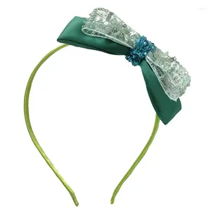 Clips de cheveux étincelants Lady Mandmade Girl's Vintage Green Satin Perled Tulle Hairband Sequin Bow accessoires pour les anniversaires