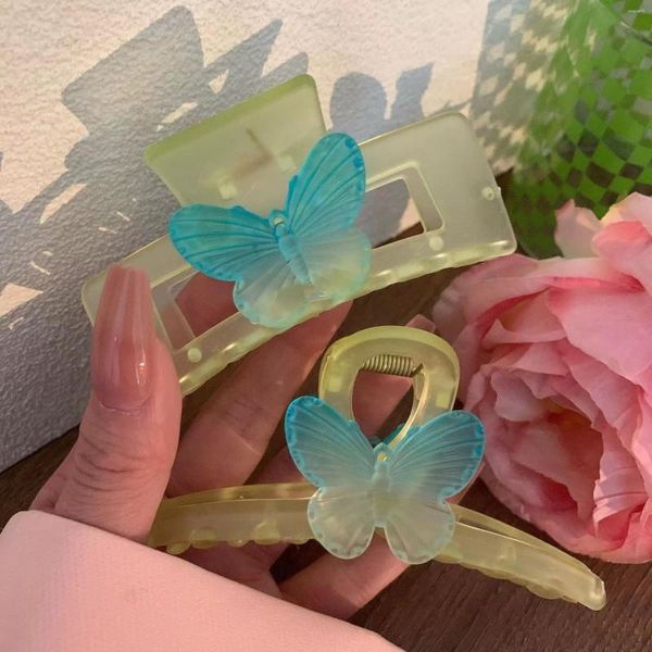 Pinzas para el pelo primavera verde mariposa resina Clip garra accesorios agarre para mujer chica fiesta diaria joyería 2023 tocado