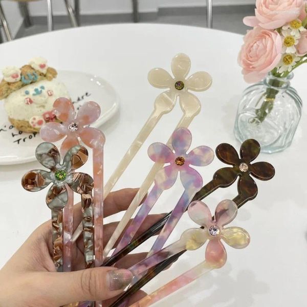 Clips de cabello Spring Summer Flower Circón Acetato Cadeos para mujeres Girls Vintage dulce en forma de U uploso tocado