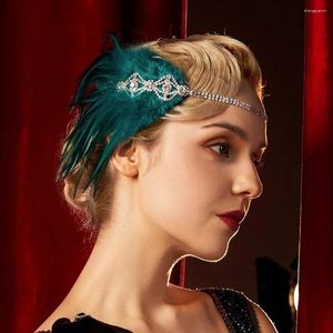 Pinces à cheveux Stonefans bandeau à clapet vert années 1920 casque strass plume mariage rugissant Great Gatsby accessoires pour femmes