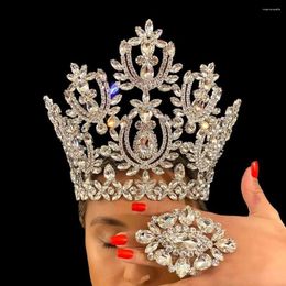 Pinzas para el cabello Stonefans, Tiara de corona grande hueca con diamantes de imitación, accesorios de moda, diadema de lujo, joyería nupcial de cristal grande para mujer