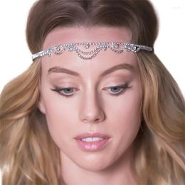 Haarclips Stonefans Luxe Rhinestone Meerlagige voorhoofdketen Vrouwen Elastisch touw Tassel Koppel Bruienhoofdband Accessoires Geschenken