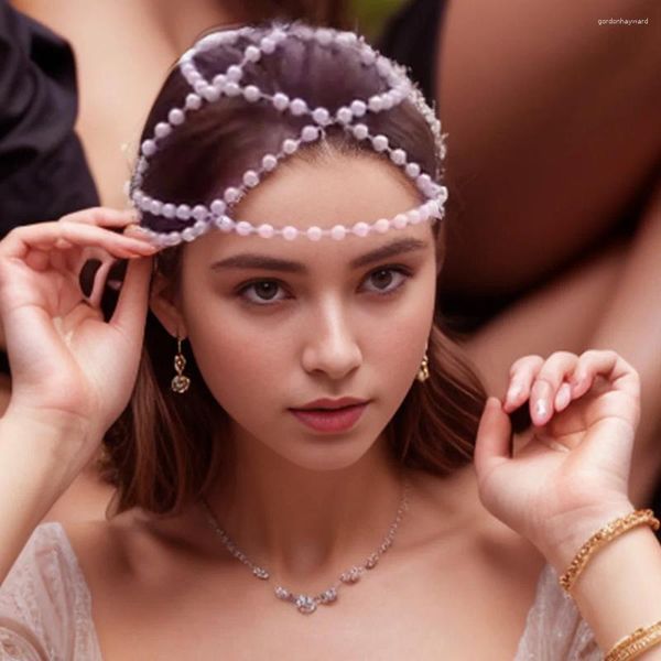 Clips de cheveux Stonefans Pearl Head Chain Bijoux Boho pour femmes Accessoires Mesh Headpiece Bridal Wedding Bijoux 2024 Girls