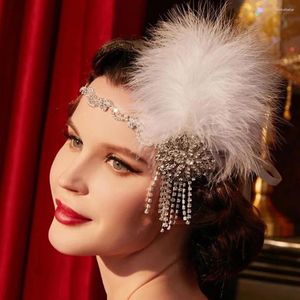 Clips de cheveux Stonefans vintage Gatsby White Feather Flapper Band Band ACCESSOIRES DE MARIAGE INSPIRÉ CHAMP DE FLOORS CRISTAUX POUR FEMMES