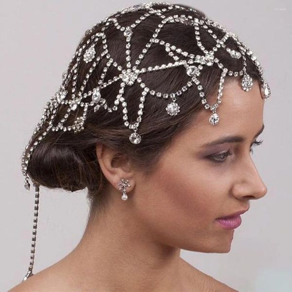 Pinzas para el cabello Stonefans, diadema con colgante de malla Vintage para mujer, tocado de boda con diamantes de imitación, accesorios para sombrero, tocados de joyería para novia