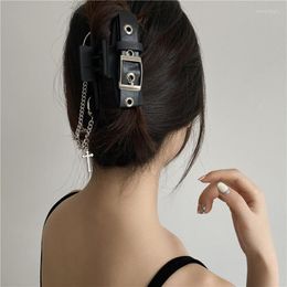 Hair Clips Street Style Claw Clip Gothic Black Pu Leather Cross Chain Hanger For Women Girls Chic Y2K Accessoires Gift