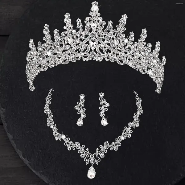 Pinces à cheveux superbe couronne de mariage collier élégant boucles d'oreilles éblouissantes ensemble de bijoux de mariée brillant pour les fêtes événements anniversaire Po Shoots