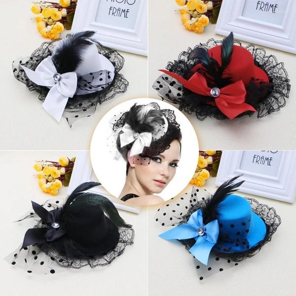 Pinces à cheveux Style femmes nœud dentelle plume mini haut chapeau fantaisie fascinateur fête