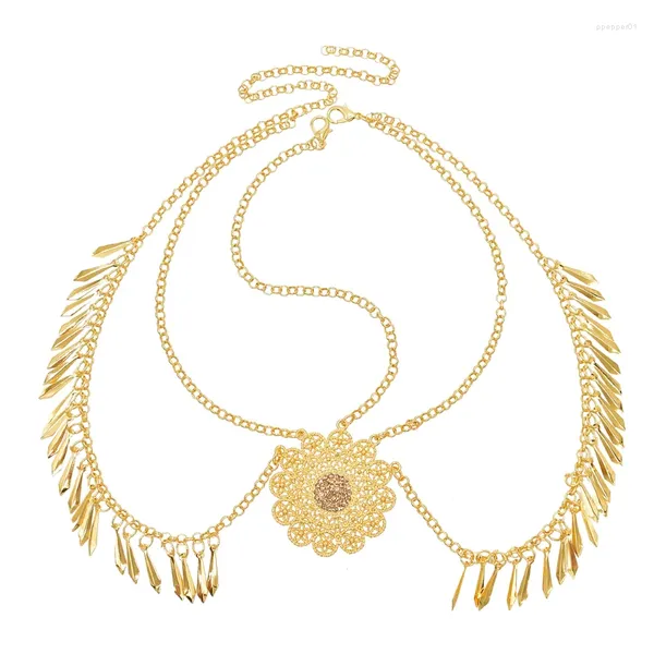 Pinzas para el pelo colgante de girasol para mujer, diadema afgana con dijes dorados, borla de aleación, joyería gitana, declaración étnica bohemia para mujer