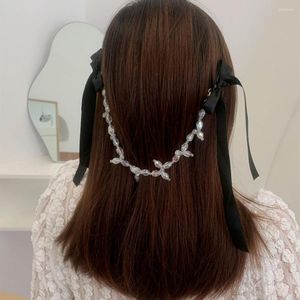 Pinces à cheveux Super fée noir nœud papillon perles de cristal accessoires de chaîne pour les femmes bijoux de tête transparents