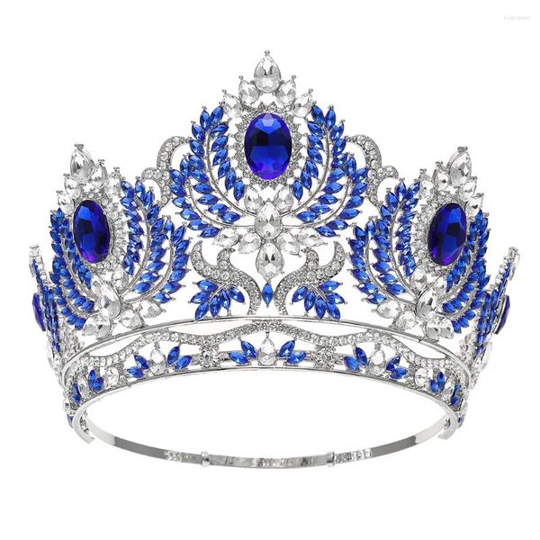 Pinces à cheveux couronne de mariée de grande taille, grand concours de beauté rond pour reines, style baroque, cristal jaune, complet