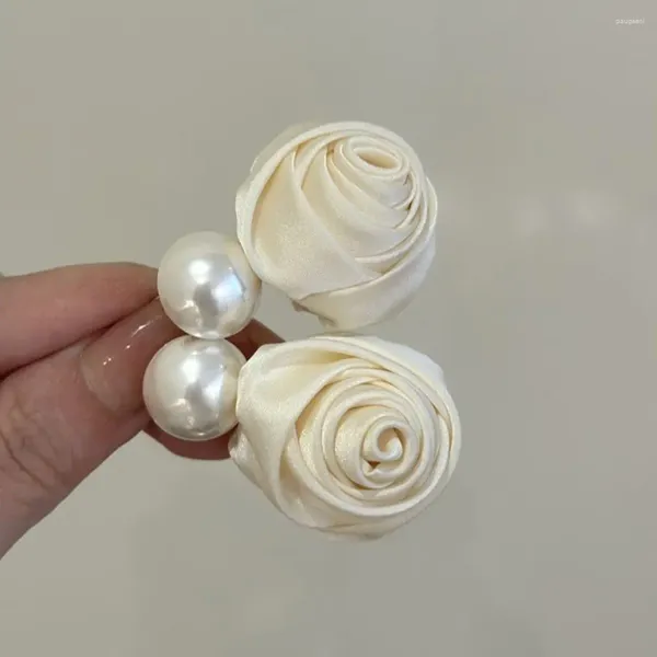 Pinzas para el cabello para niña y niña, pasador de perlas, Clip LATERAL de moda, joyería elegante, flor de rosa dulce, estilo coreano, horquilla de satén de seda