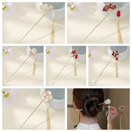 Pinces à cheveux avec pompon, bâton de fleur classique en forme d'éventail, épingle à cheveux en perles de Style chinois, baguettes Hanfu quotidien