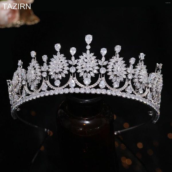 Pinces à cheveux TAZIRN Diadèmes en zircone cubique pour femmes, diadème en cristal, couronnes CZ, accessoires de mariage, bijoux cadeau