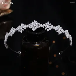 Haarspeldjes TAZIRN Handgemaakte Bloemen Zirconia Hoofdband Voor Vrouwen Bruiloft Bruid CZ Hoofddeksels Prom Party Girl Tiara's Accessoires