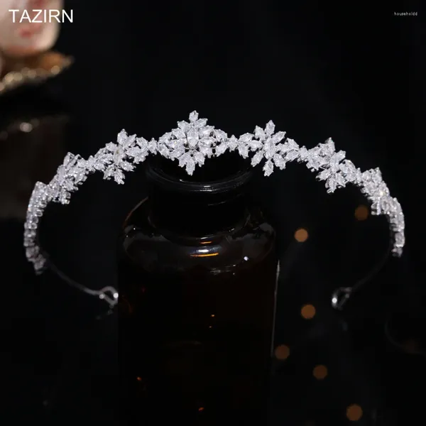 TAZIRN – pinces à cheveux faites à la main, bandeau en zircone cubique, pour femmes, mariée, CZ, couvre-chef, fête de bal, diadèmes pour filles, accessoires