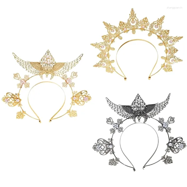 Pinzas para el cabello para adolescentes y estudiantes, diadema de carnaval con doble capa, diademas de perlas sagradas de Ángel para Cosplay, aro para actuaciones