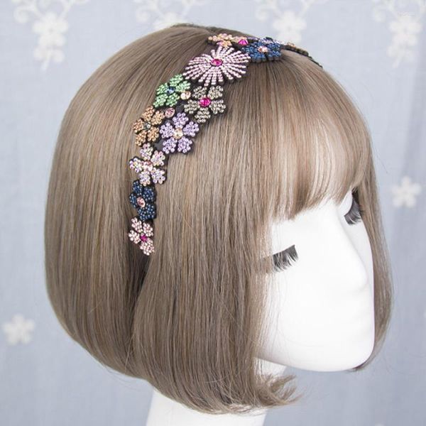 Pinzas para el cabello con flores de temperamento para mujer, diadema para la cabeza con diamantes de imitación, horquilla antideslizante con borde para niña, accesorio elegante, regalo