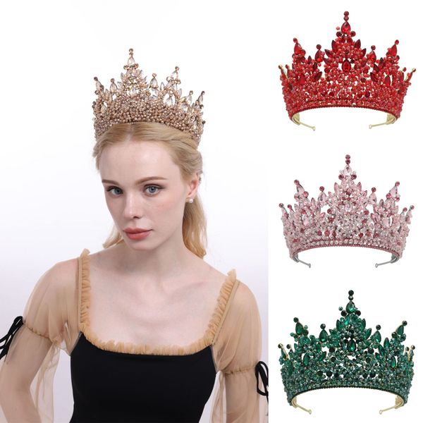 Pinces à cheveux tempérament couronne de mariée rouge couvre-chef européen et américain Super grand alliage galvanisé couronne de mariage chapeaux