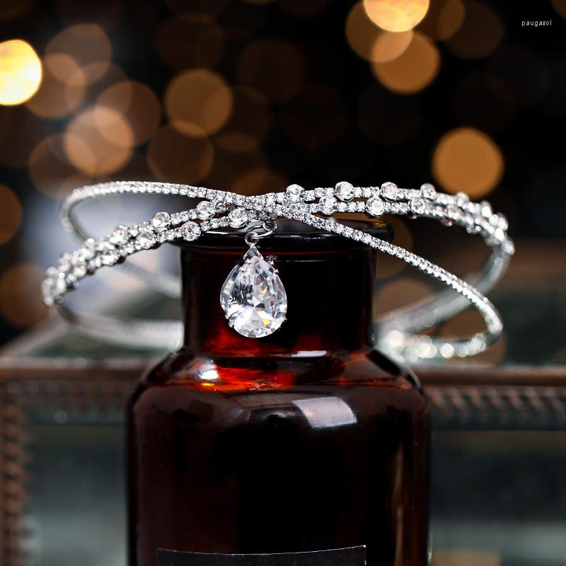 Klipsy do włosów Tiara Crown Headband Jewelry Crystal Akcesoria dla nowożeńców Kobiety moda vintage ślubna nożyczka nagłowa wodociąg