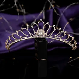 Pinzas para el cabello Tiaras y corona HADIYANA perlas simples accesorios de boda para mujer joyería de fiesta Zirconia cúbica BCY8930 Princesa