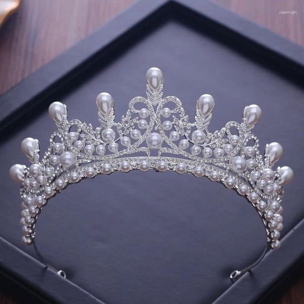 Pinzas para el cabello Tiaras y coronas de lujo CZ perla princesa desfile compromiso accesorios de boda para joyería nupcial corona de cristal brillante