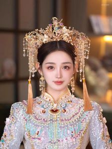 Pinces à cheveux de Style chinois traditionnel, magnifique couronne de phénix, accessoires de tête de mariage luxueux