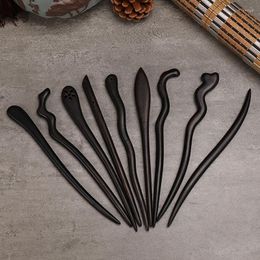 Haarspeldjes Traditionele Houten Zwarte Stokken Chinese Stijl Haarspelden Gesneden Houten Vork Vintage Chop Stick Hoofddeksels Voor Vrouwen Sieraden