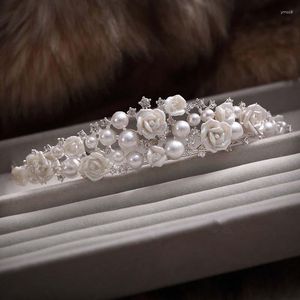 Pinces à cheveux TREAZY magnifique ivoire perle cristal céramique fleur mariage couronne diadème bijoux de mariée femmes accessoires